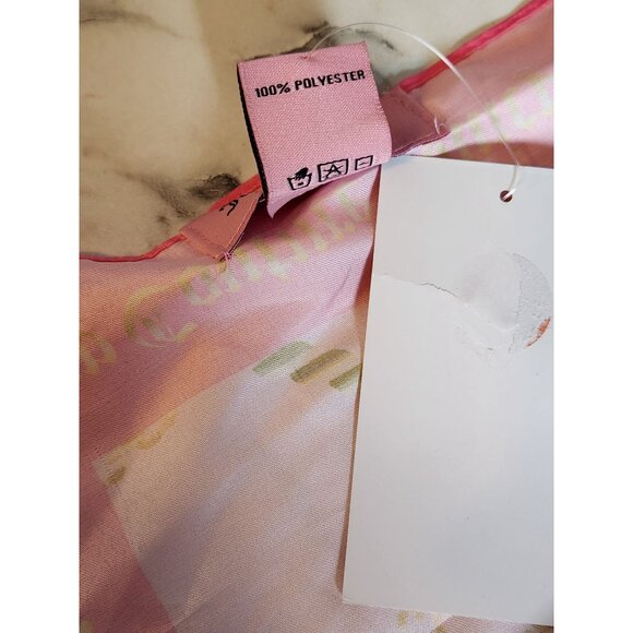 Juicy Couture Pink & Gold Heart Print Multi-Wear Polyester Square Scarf - Picture 4 of 4